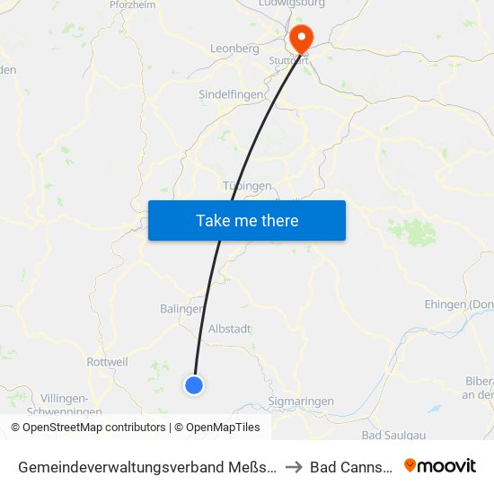 Gemeindeverwaltungsverband Meßstetten to Bad Cannstatt map