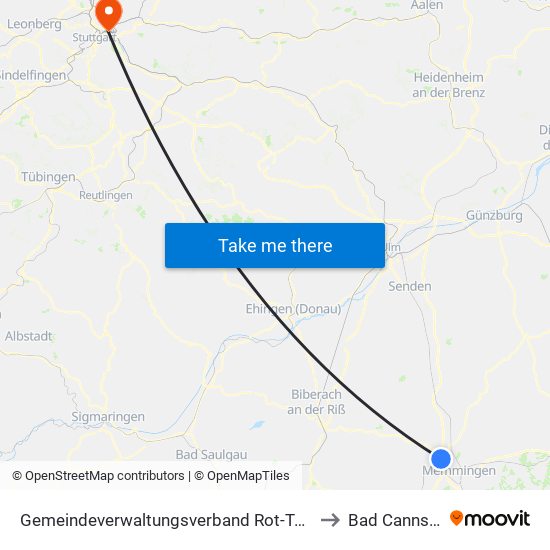 Gemeindeverwaltungsverband Rot-Tannheim to Bad Cannstatt map