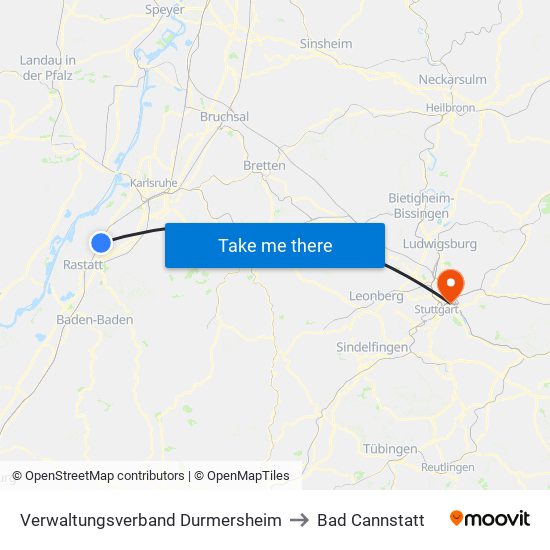 Verwaltungsverband Durmersheim to Bad Cannstatt map