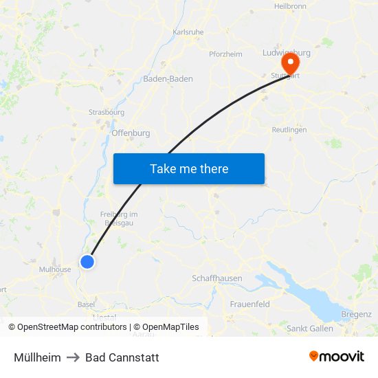 Müllheim to Bad Cannstatt map