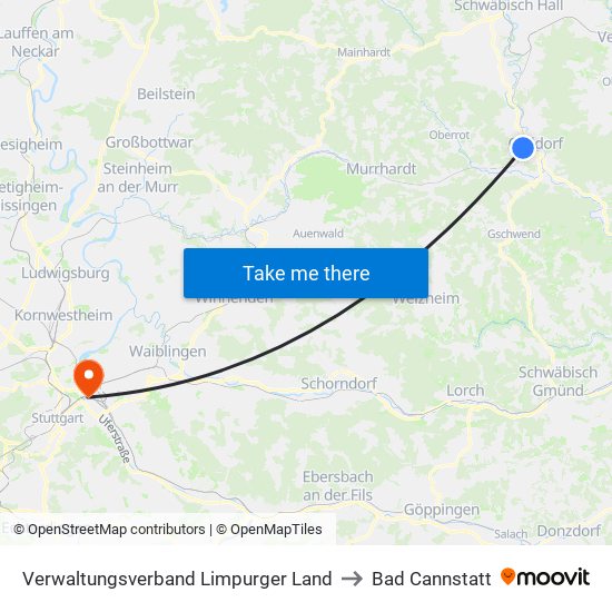 Verwaltungsverband Limpurger Land to Bad Cannstatt map