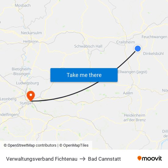 Verwaltungsverband Fichtenau to Bad Cannstatt map