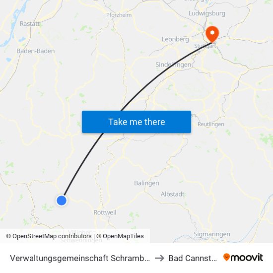 Verwaltungsgemeinschaft Schramberg to Bad Cannstatt map