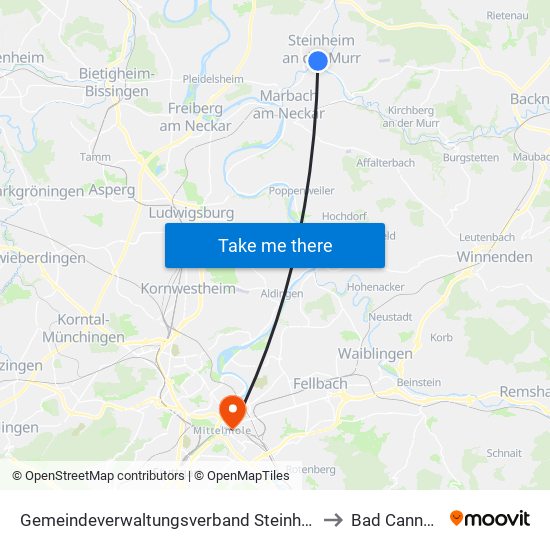 Gemeindeverwaltungsverband Steinheim-Murr to Bad Cannstatt map