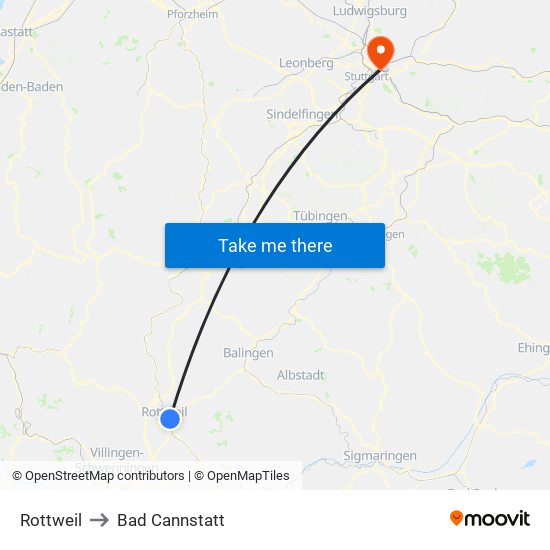 Rottweil to Bad Cannstatt map