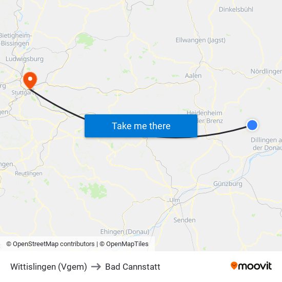 Wittislingen (Vgem) to Bad Cannstatt map