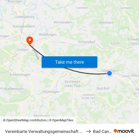 Vereinbarte Verwaltungsgemeinschaft Der Stadt Göppingen to Bad Cannstatt map