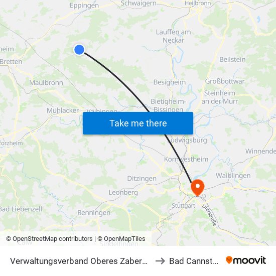 Verwaltungsverband Oberes Zabergäu to Bad Cannstatt map