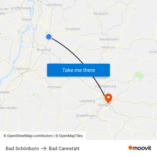 Bad Schönborn to Bad Cannstatt map