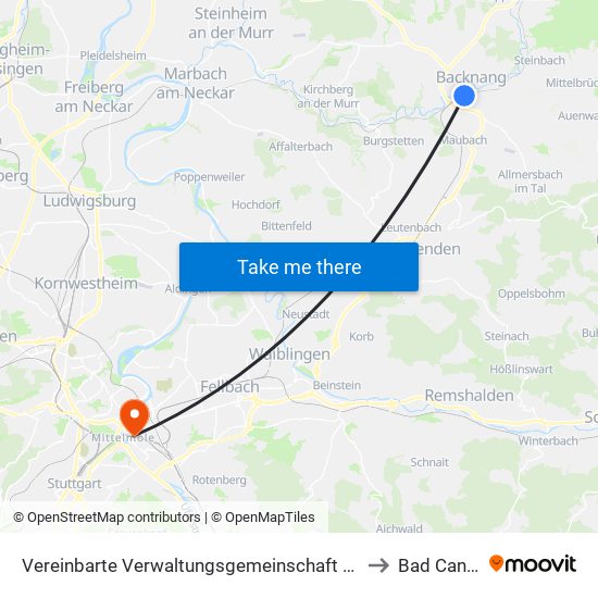 Vereinbarte Verwaltungsgemeinschaft Der Stadt Backnang to Bad Cannstatt map