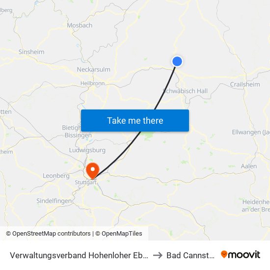 Verwaltungsverband Hohenloher Ebene to Bad Cannstatt map