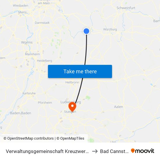 Verwaltungsgemeinschaft Kreuzwertheim to Bad Cannstatt map