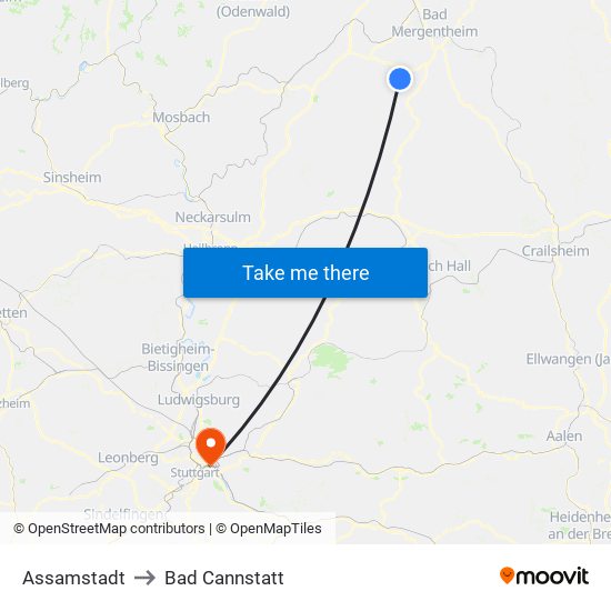 Assamstadt to Bad Cannstatt map