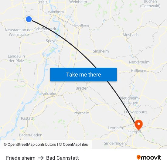 Friedelsheim to Bad Cannstatt map