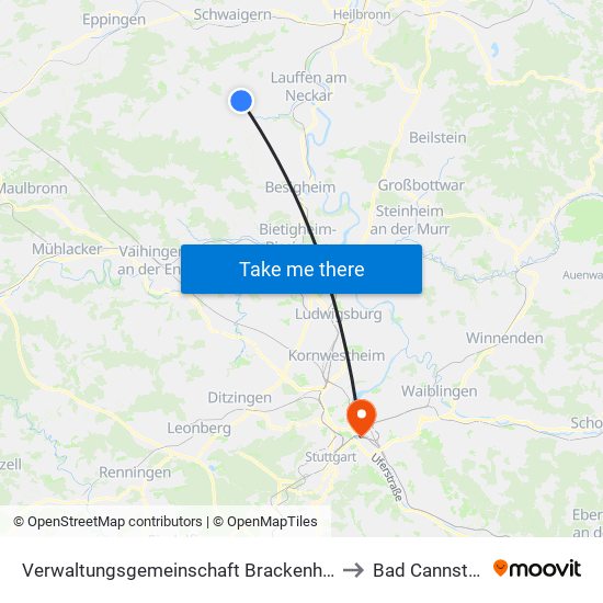 Verwaltungsgemeinschaft Brackenheim to Bad Cannstatt map