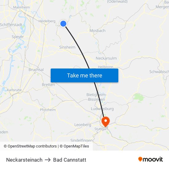 Neckarsteinach to Bad Cannstatt map