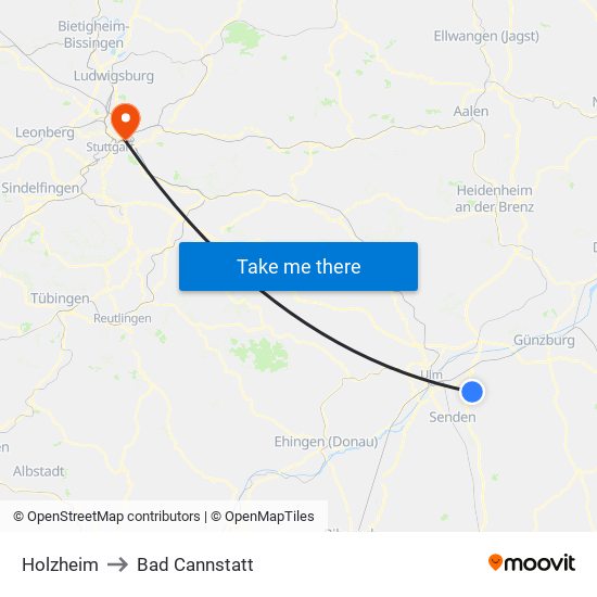 Holzheim to Bad Cannstatt map