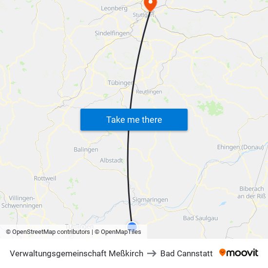 Verwaltungsgemeinschaft Meßkirch to Bad Cannstatt map