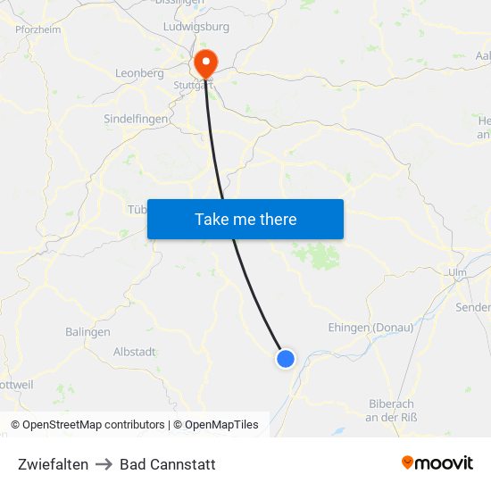 Zwiefalten to Bad Cannstatt map