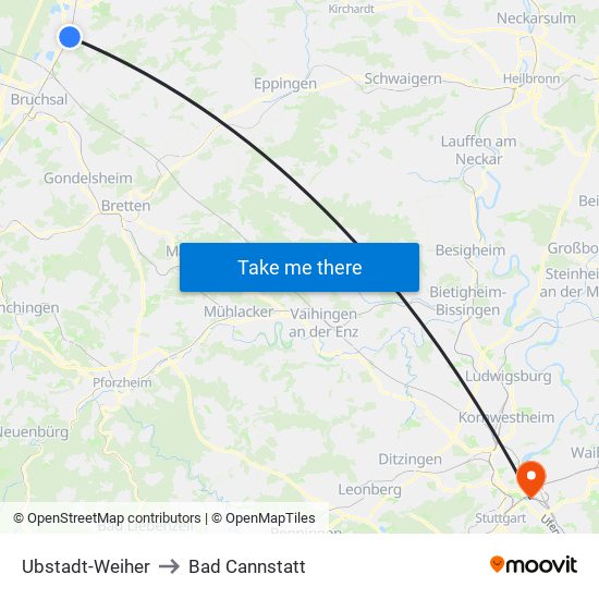 Ubstadt-Weiher to Bad Cannstatt map