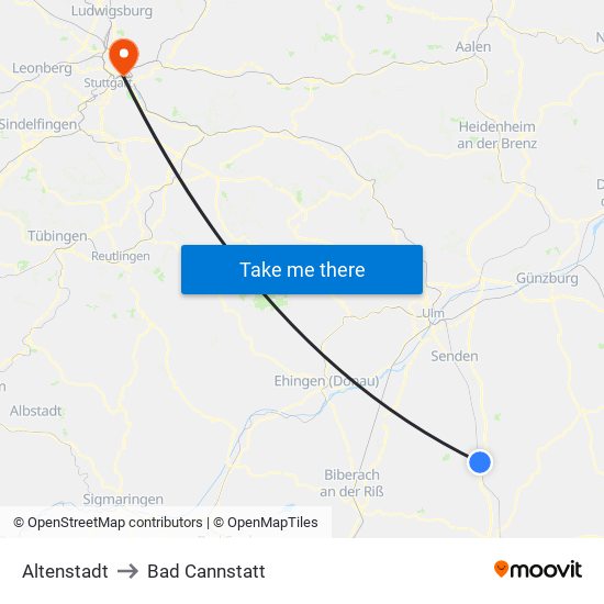 Altenstadt to Bad Cannstatt map