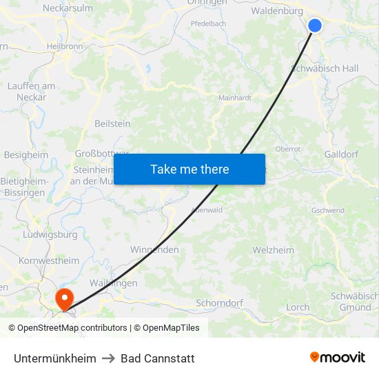 Untermünkheim to Bad Cannstatt map