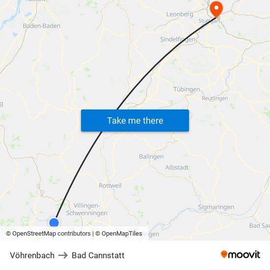 Vöhrenbach to Bad Cannstatt map