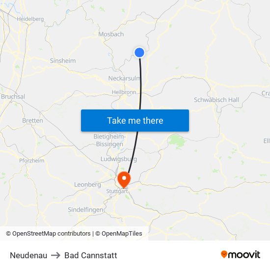 Neudenau to Bad Cannstatt map