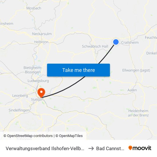 Verwaltungsverband Ilshofen-Vellberg to Bad Cannstatt map