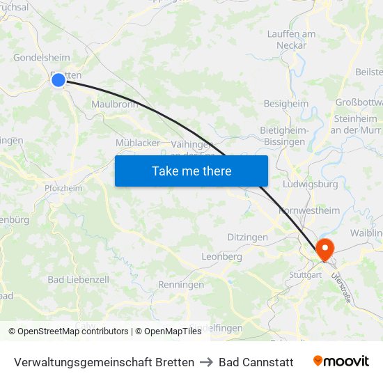 Verwaltungsgemeinschaft Bretten to Bad Cannstatt map