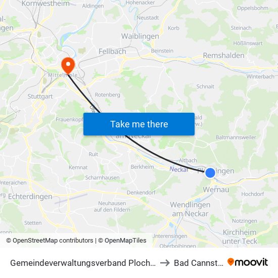 Gemeindeverwaltungsverband Plochingen to Bad Cannstatt map