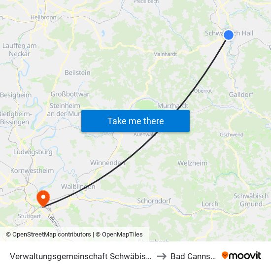 Verwaltungsgemeinschaft Schwäbisch Hall to Bad Cannstatt map