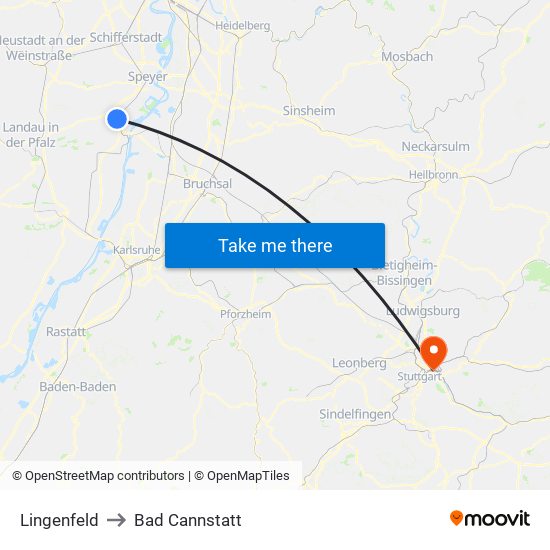 Lingenfeld to Bad Cannstatt map