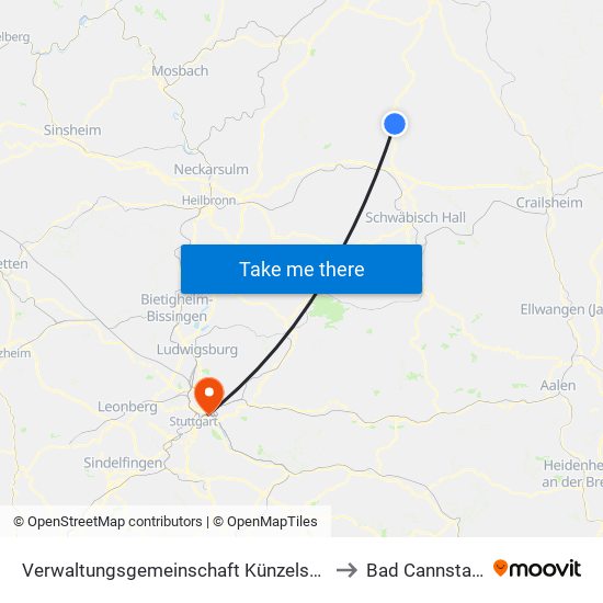 Verwaltungsgemeinschaft Künzelsau to Bad Cannstatt map