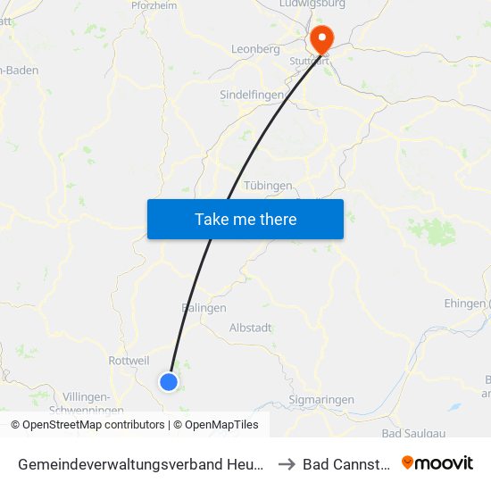 Gemeindeverwaltungsverband Heuberg to Bad Cannstatt map