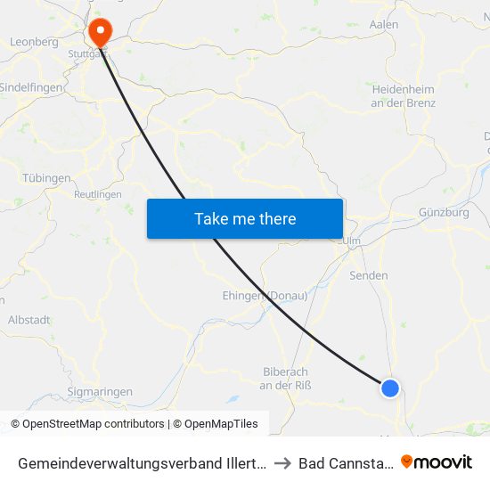 Gemeindeverwaltungsverband Illertal to Bad Cannstatt map