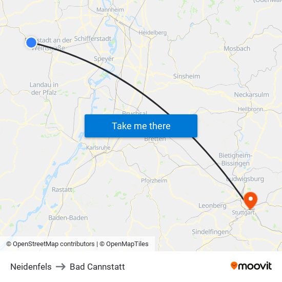 Neidenfels to Bad Cannstatt map