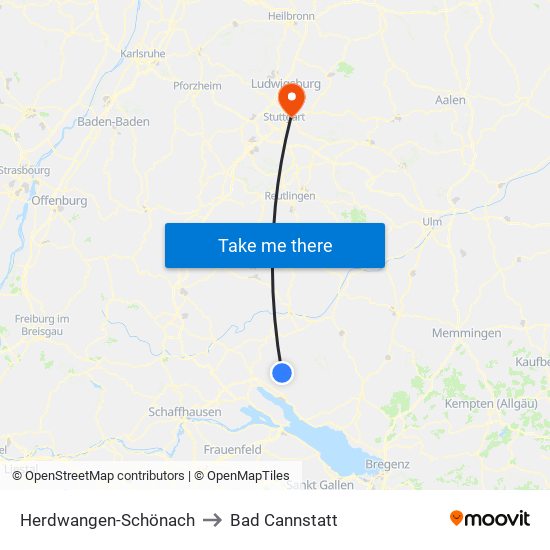 Herdwangen-Schönach to Bad Cannstatt map