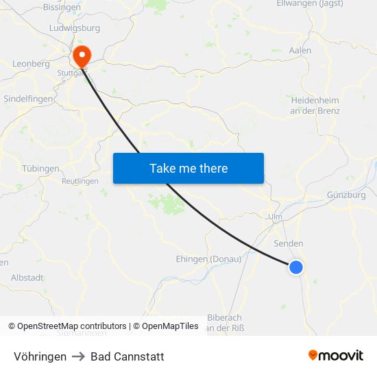 Vöhringen to Bad Cannstatt map