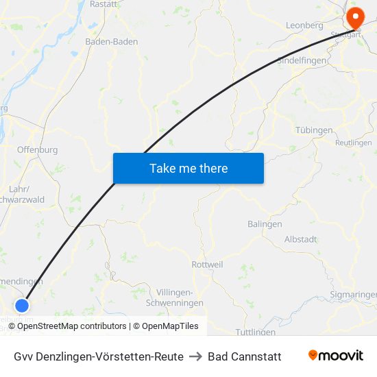 Gvv Denzlingen-Vörstetten-Reute to Bad Cannstatt map