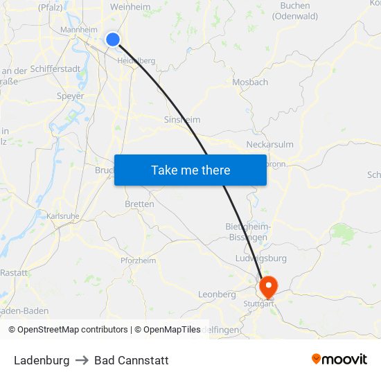 Ladenburg to Bad Cannstatt map