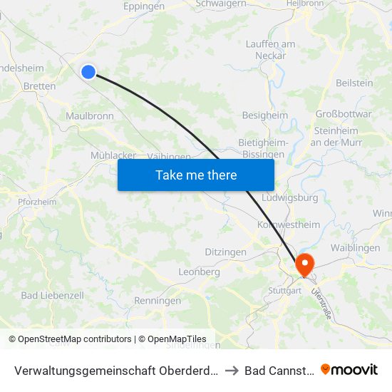 Verwaltungsgemeinschaft Oberderdingen to Bad Cannstatt map