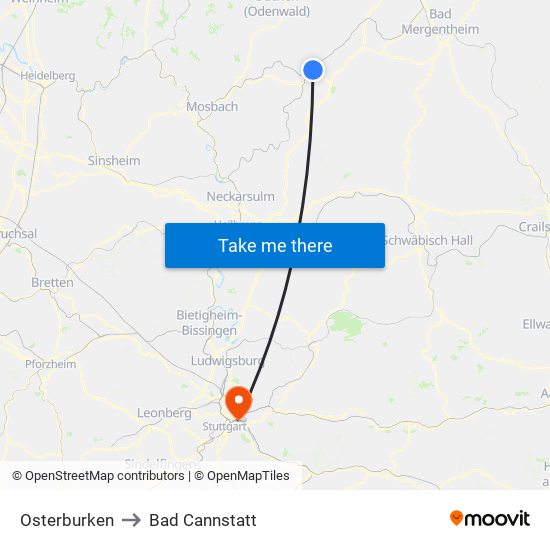 Osterburken to Bad Cannstatt map