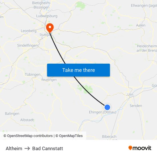 Altheim to Bad Cannstatt map