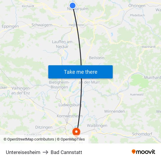 Untereisesheim to Bad Cannstatt map