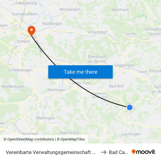 Vereinbarte Verwaltungsgemeinschaft Der Gemeinde Deggingen to Bad Cannstatt map