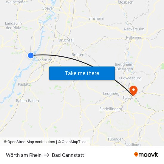 Wörth am Rhein to Bad Cannstatt map