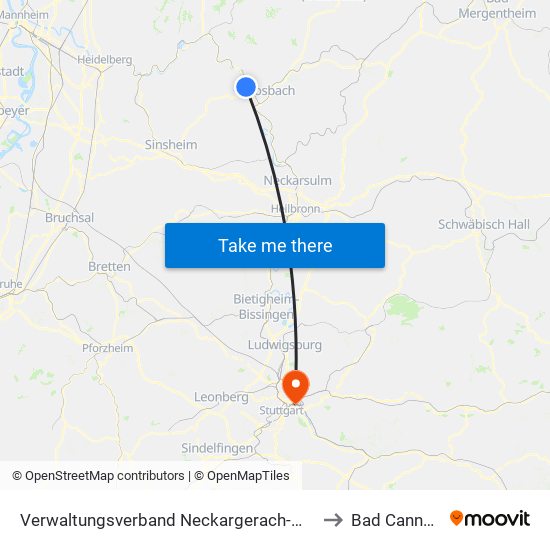 Verwaltungsverband Neckargerach-Waldbrunn to Bad Cannstatt map