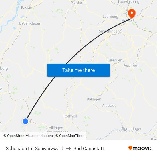 Schonach Im Schwarzwald to Bad Cannstatt map