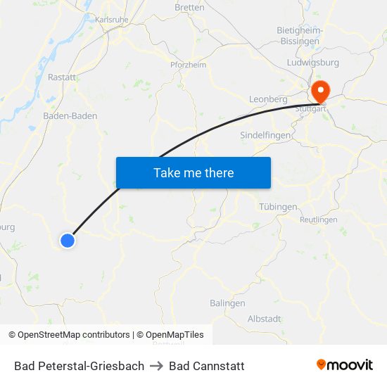 Bad Peterstal-Griesbach to Bad Cannstatt map